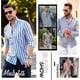 thumbnail image 5 of Camisas Lmell para hombre, manga larga, a rayas, informal, con botones, de ajuste regular. Regalo largo, 5 of 5