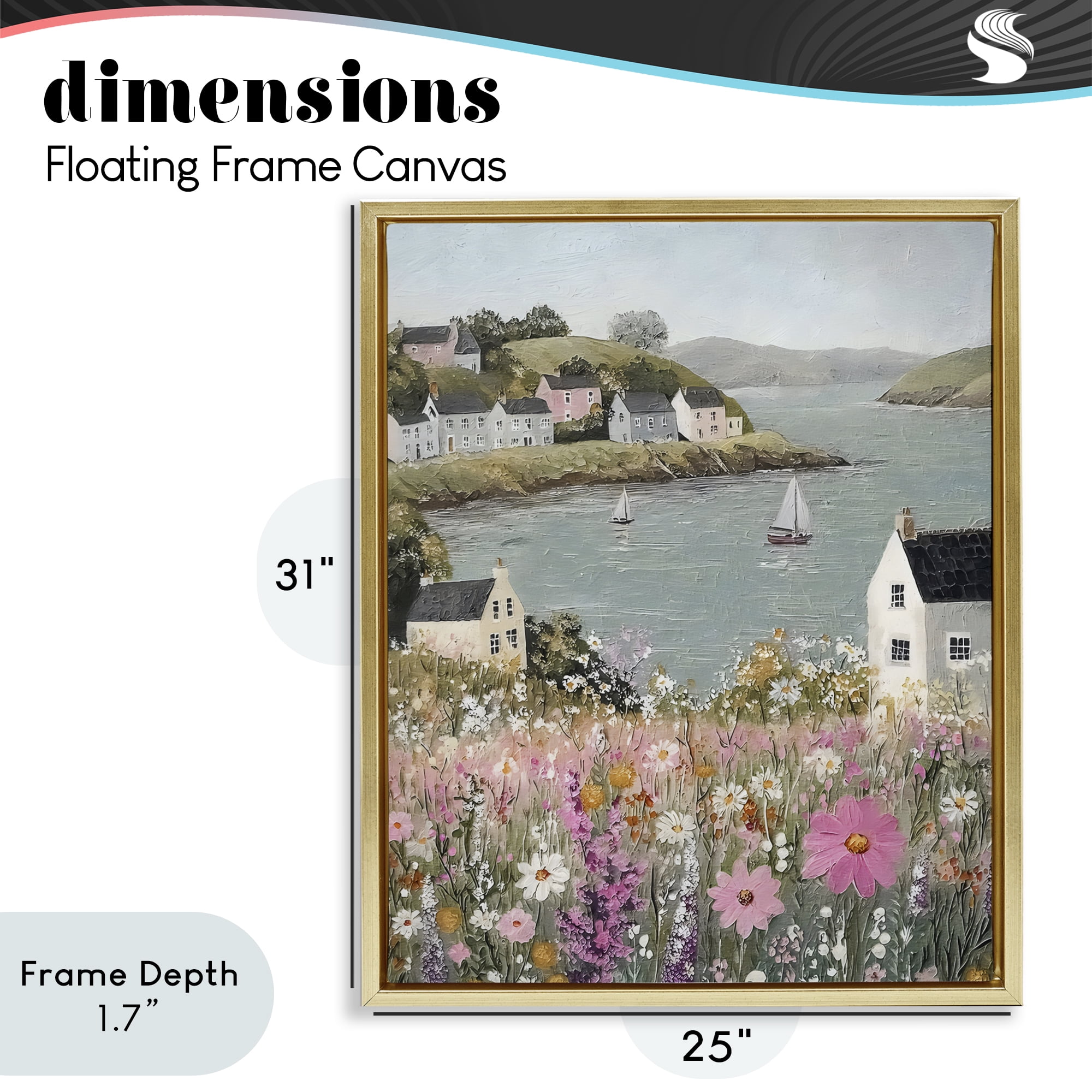 Stupell Industries Seaside Cottages & Sailboats Gold Framed Floater Canvas Wall Art, design by Riley B