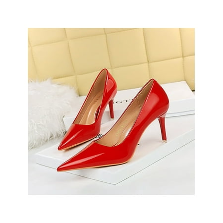 

Zodanni Ladies Anti-Slip Pumps Walking Fashion Sexy Pump Lightweight Elegant Pointed Toe Wedding Shoe Red 7.5cm 6.5