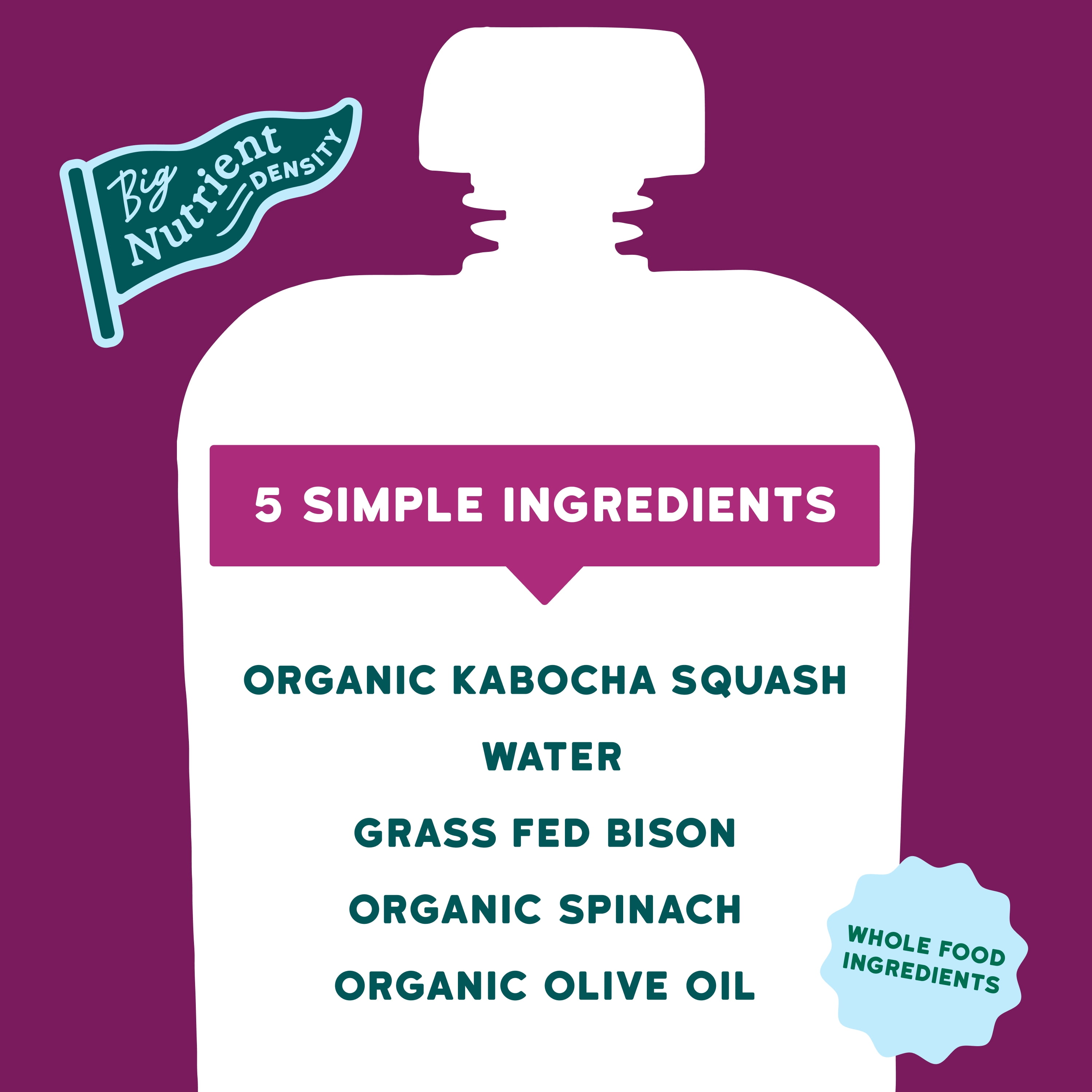 (12 pack) Serenity Kids Bison Stage 2 Baby Food with Kabocha Squash and Spinach, 3.5 oz Pouch