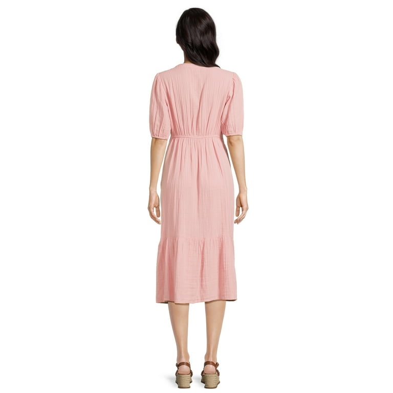 Time and Tru Women s Tiered Midi Dress with Short Sleeves Sizes XS XXXL Walmart