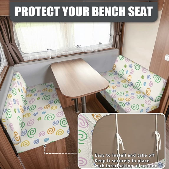 HELLHERO RV Dinette Cushion Covers, Compatible with Loveseat Sofa Camper, RV Dining Chair Seat Covers for Bench Elastic, Multicolor Spiral Pattern