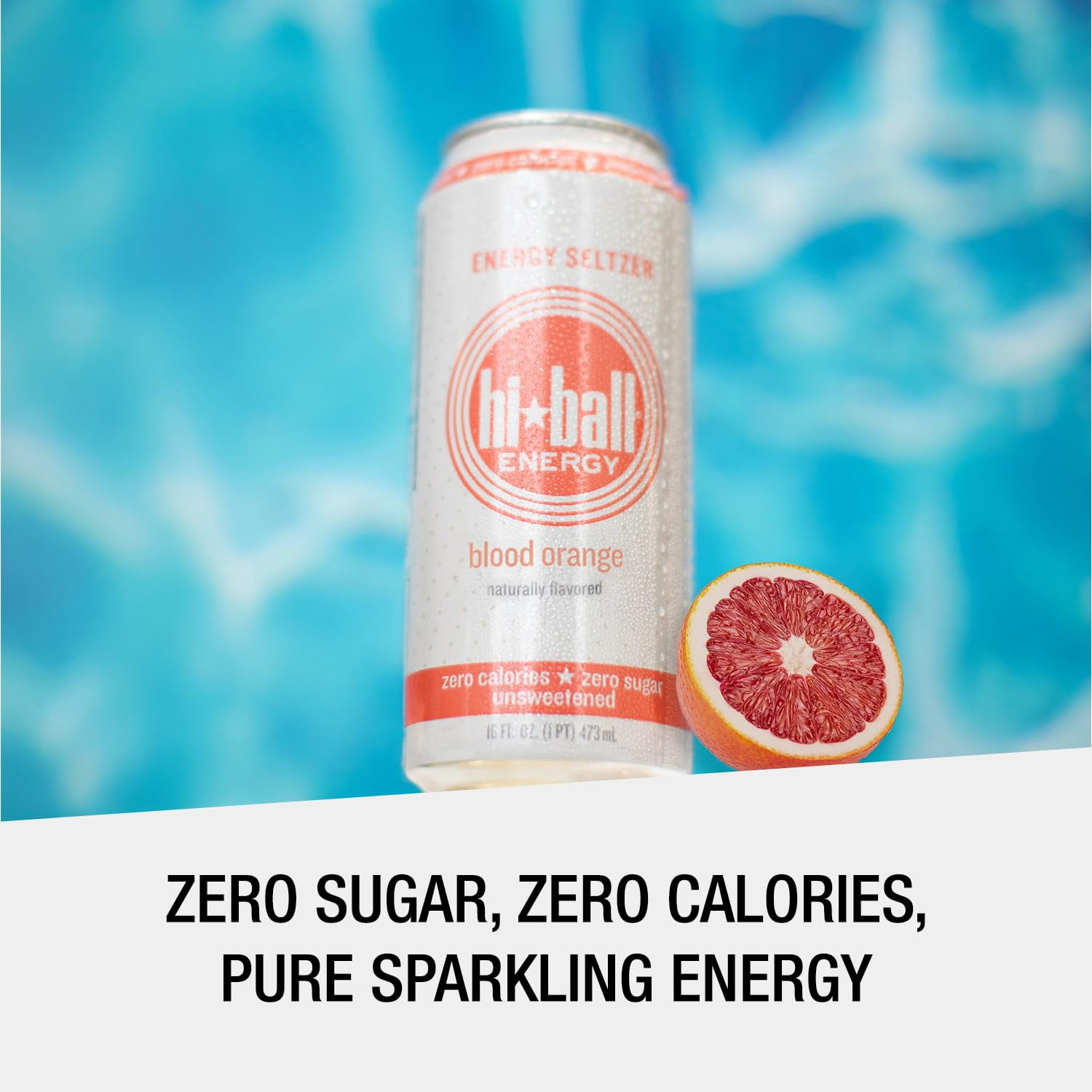 Hiball Clean Energy Drink, Zero Sugar Caffeinated Seltzer Water, Blood Orange, 16 Fl Oz, 12 Pack