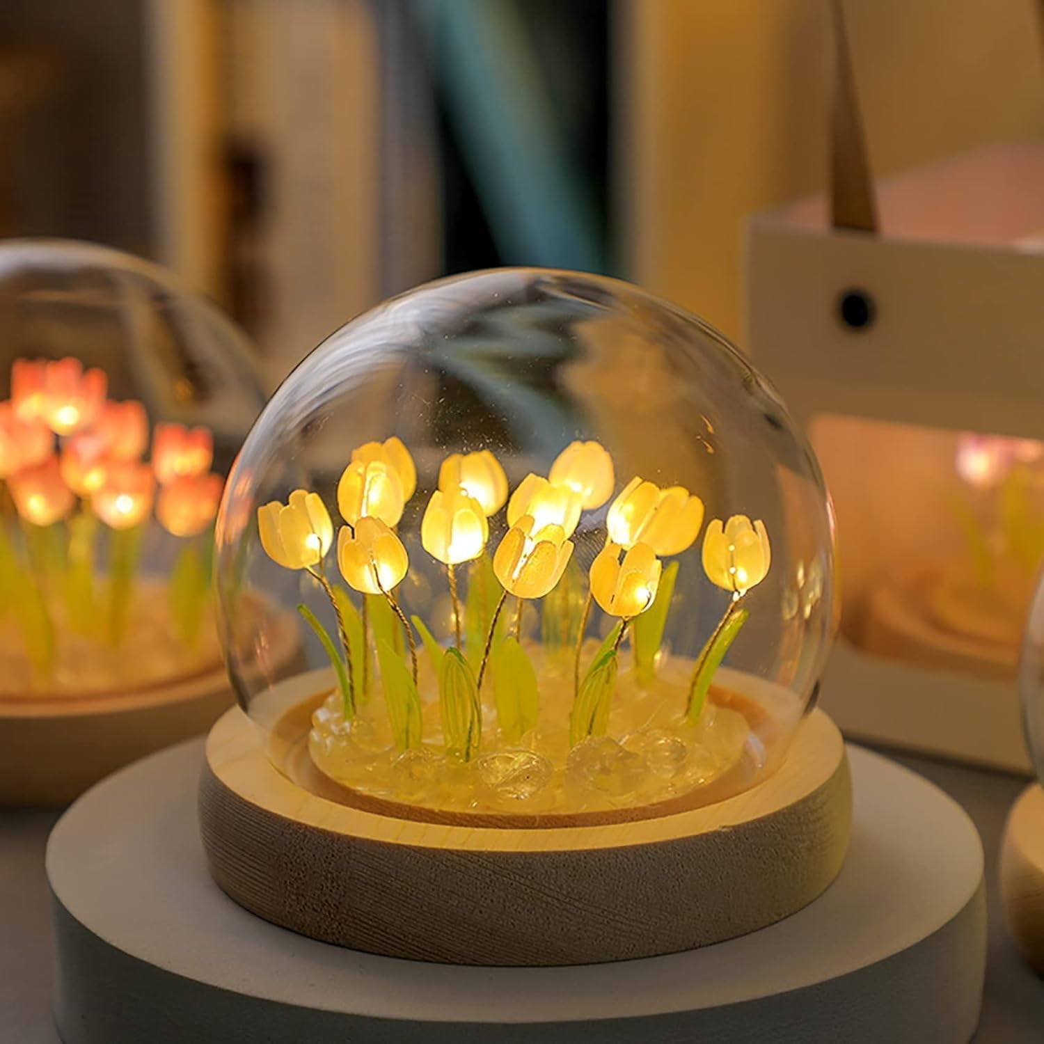 Tulip Lamp Gifts for Women, LED Tulip Crystal Glass Ball Night Light Bedroom Decor Tulip Night Light for Birthday Anniversary Mother's Day Valentines Day