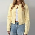thumbnail image 6 of Women's Cardigan Sweaters Lightweight Round Neck Long Sleeve Outfits for Fall Fashion 2025, Short Top for Casual Wear,Yellow,L, 6 of 6
