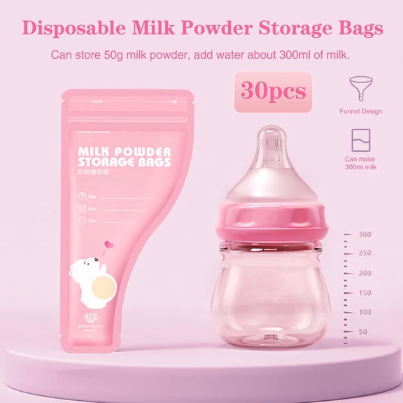 CyanCloud Milk Powder Storage Bags, 30pcs Disposable Milk Powder Storage Bag Portable, Baby Formula Dispenser Containers for Travel, Milk Powder Dispenser Feeding Food Pouches, Food Sealing Bag,Pink