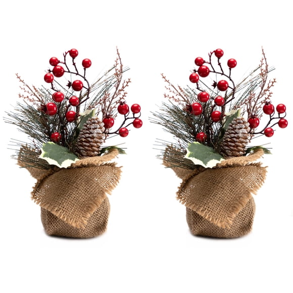 Árbol de Navidad LOHASBEE Mini, 27 cm, paquete de 2 con bayas y pino C