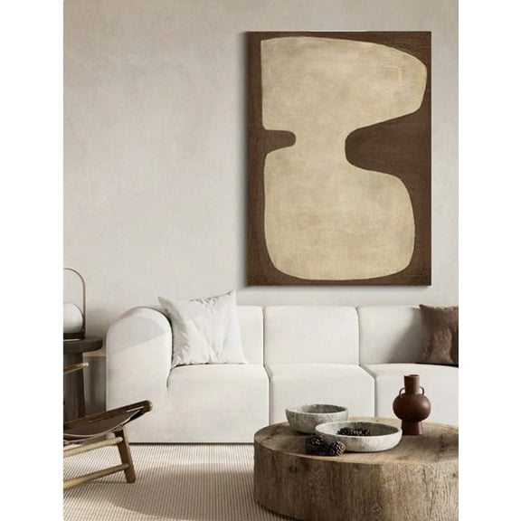 Velto Dark Brown Abstract Canvas Wall Art Beige Geometric Decor Neutral Brown Textured Artwork Wabi Sabi Style Home Decoration, SIZE 8x10 INCLUDE Pine Wood Frame 1.25-Inch