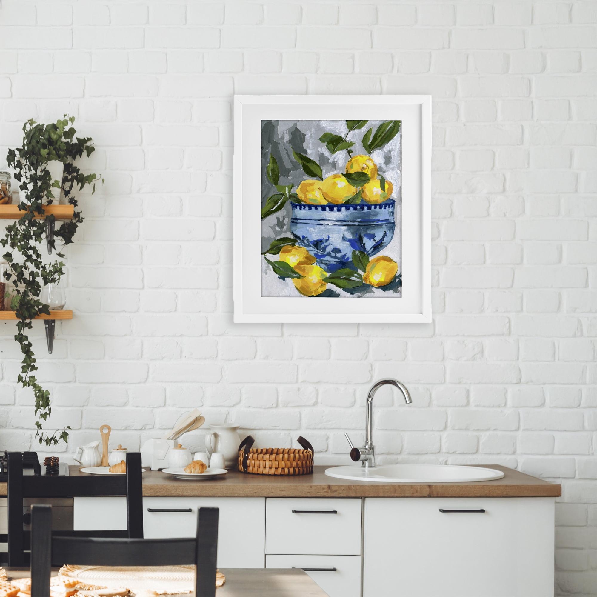 Stupell Industries Indigo & Lemon Bowl White Framed Print Under Glass, design by Melissa Wang
