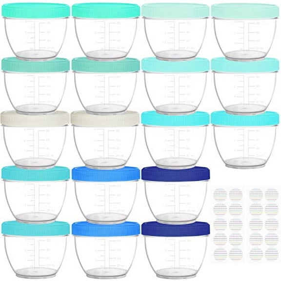 Youngever 18 Sets Baby Food Storage, 4 Ounce Baby Food Containers with Lids, 9 Coastal Colors, with Lids Labels