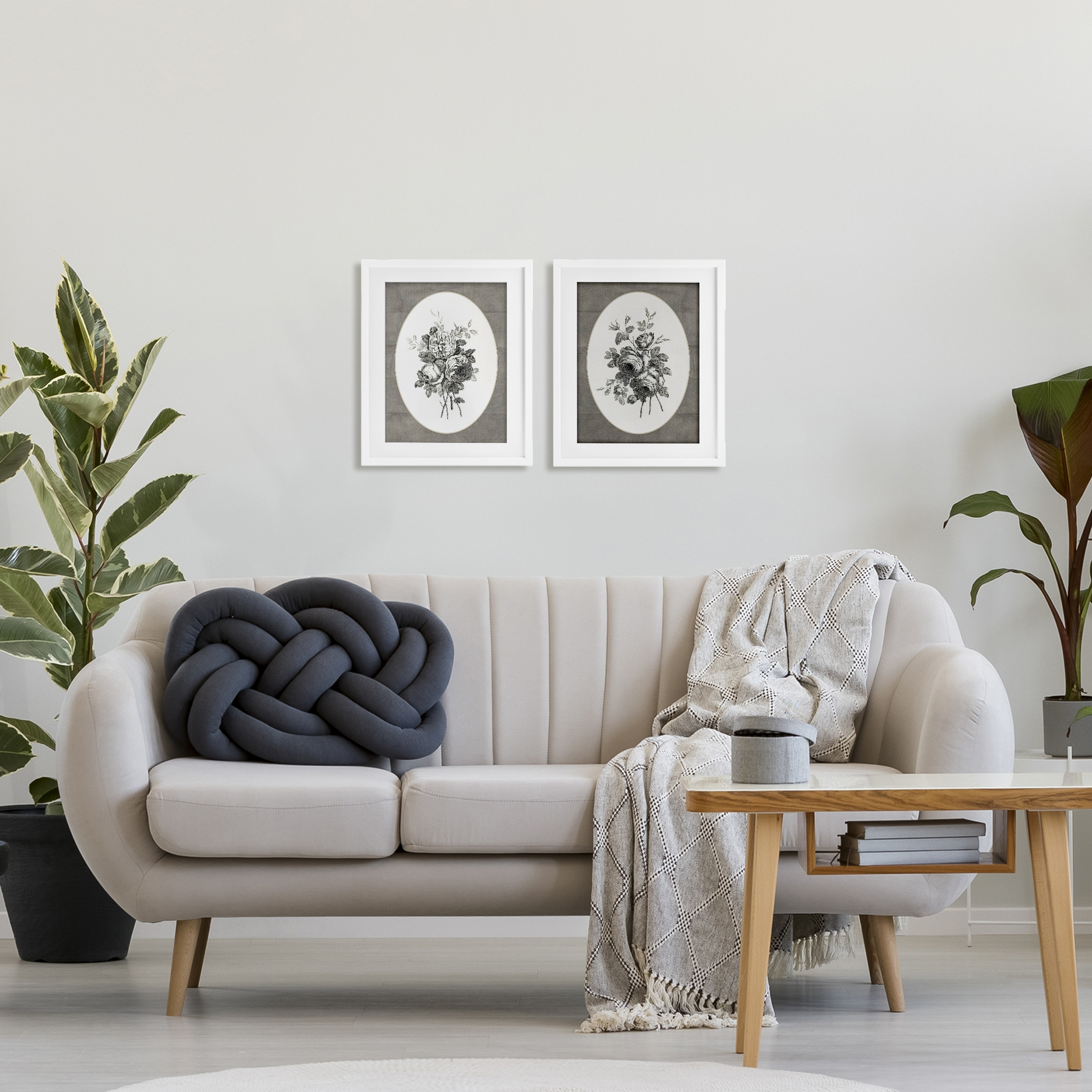 Vintage Petal Bundle Details 2 Piece White Framed Print Under Glass Set, design by Lettered and Lined