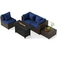 thumbnail image 1 of Gymax Set of 5 Patio Furniture Set Heavy-duty Frame Rattan Sofa Set w/ 60000 BTU Firepit Table Navy, 1 of 7