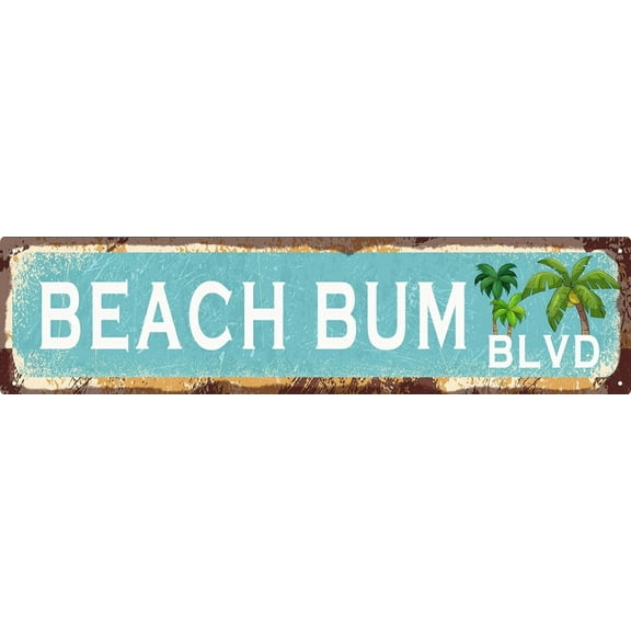Vintage Tin Sign Retro Metal Beach Bum Blvd Signs Stylish Wall Art Plaques for Home Decor 16x4 in