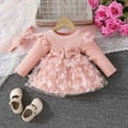 thumbnail image 2 of VERUGU Toddler Dress Fashion Spring Fall Cute Girls Solid Long Sleeve Pleated Round Neck Cotton Dress with Bow 2 Piece set Pink 1 Years, 2 of 4