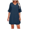 thumbnail image 1 of Cameland Robe d'Été pour Femmes, Couleur Unie, Col en V, Chiffon à Pois, Manches Courtes, Col en V, 1 of 6