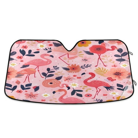 Car Sun Visor 57*31.5inch Windshield Sun Shield Car Sun Curtain Car Sun Shield Car Sun Insulation Suitable For Most Vehicles Pink Flamingos