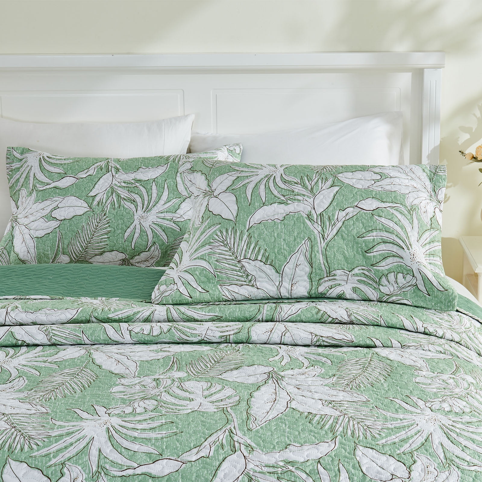 Gogreen Luxury Printed Quilt Set Queen Size, Lightweight Comforter Set, Oversized Bedspread Coverlet Quilted Bedding Set, with 2 Matching Pillowcases, for All Season