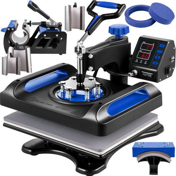 VEVOR Heat Press Machine 12 x 15 Inch 8 in 1 Heat Press Sublimation Machine 360° Rotation Swing Away 8 in 1 Shirt Printing Machine Dual-Tube Heating for DIY T-Shirts Cap & Mugs Blue