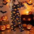 thumbnail image 3 of Women's Halloween Loungewear Set Short Sleeve V Neck Top and Cropped Pants with Pockets Ghost Pumpkin Print Breathable Soft Pajama Set for Home Outdoor Orange 3XL, 3 of 6