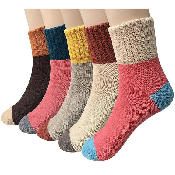 Holzlrgus 5 Pairs Womens Vintage Style Winter Warm Thick Knit Wool Cozy Crew Socks Multicolor 02.