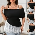 thumbnail image 3 of WMTBSRSW Off The Shoulder Tops for Women Spaghetti Strap Plus Size Summer Short Sleeve Shirts Lace Ruffle Flowy Elegant Dressy Babydoll Tunic Tops, 3 of 6