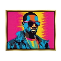 Stupell Industries Kanye West Modern Portrait Abstract Painting Gold Floater Framed Art Print Wall Art, 31 x 25