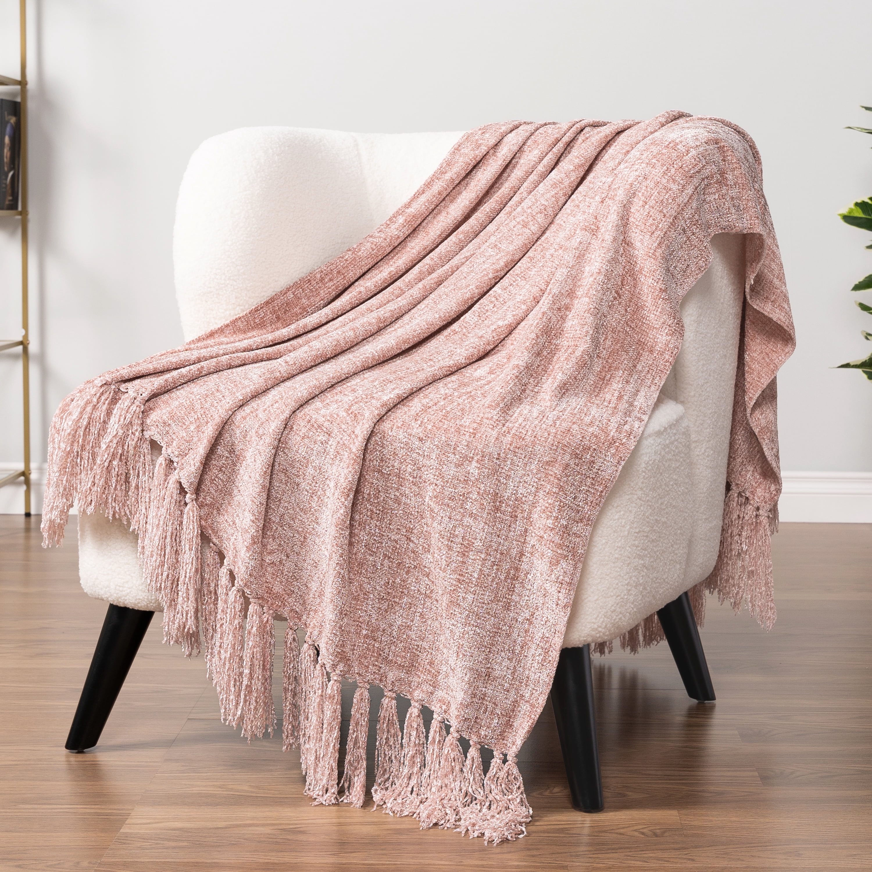 Pavilia Pink Chenille Knitted Throw, 60” x 80”