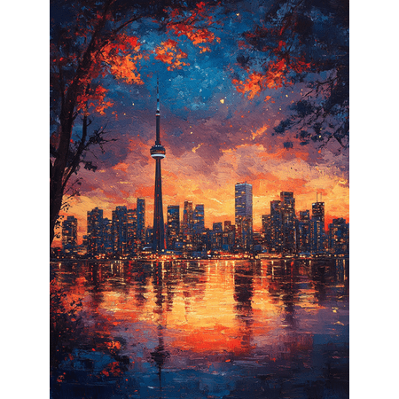 Toronto Cityscape Sunset Canvas Art Print,Perfect for Living Room, Bedroom, Office, Hotel, and Restaurant Decoration.