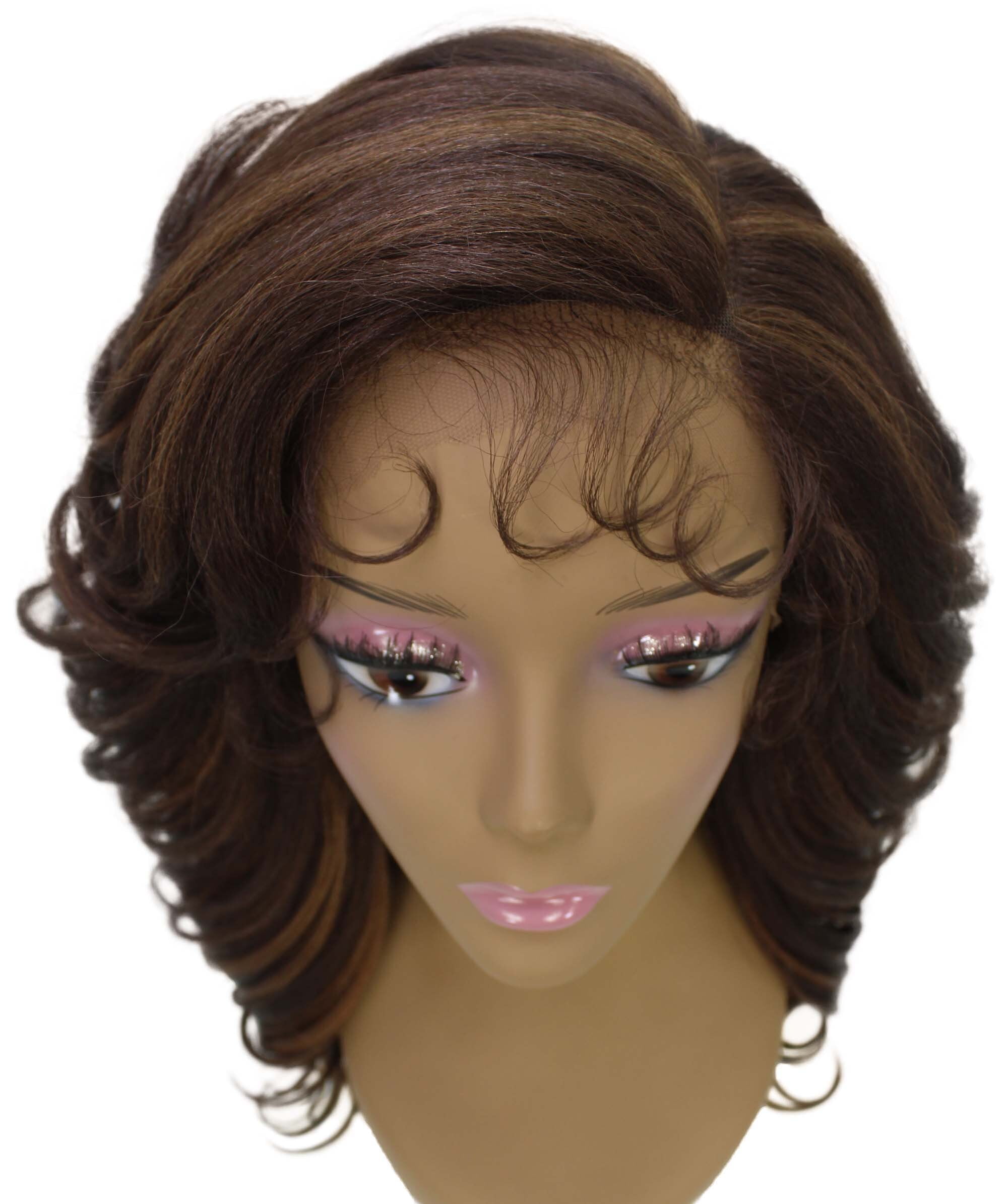 LUXLUXE Nia 20" Layered Wig | HD Lace Front Layered Wig for Black Women, Pre-Plucked Glueless Synthetic Body Wave Wig for Party & Daily Wear, Brown with Caramel Color