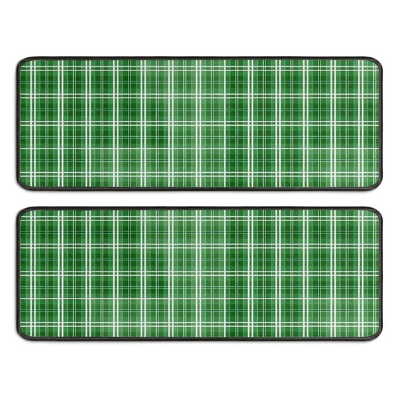 Kitchen Rugs Sets Of 2,Green White Checkerboard Checkered Pattern Anti Fatigue Kitchen Mat Rugs Non Slip Washable,Decorative Kitchen Floor Mats for Kitchen,Sink,Laundry,17"x47" 17"x47"