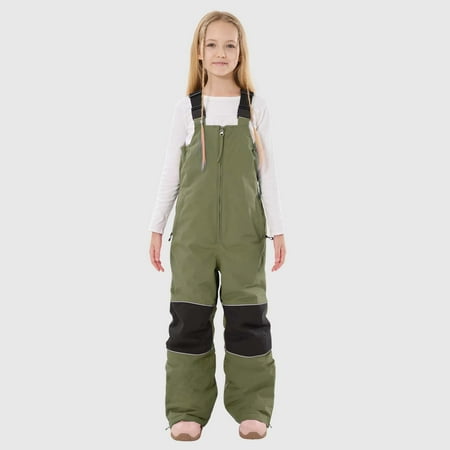 Letdown Boys Girls Snow Bibs Water_proof Insulated Ski Pants Kids Adjustable Strap Snowboard Overalls Multi Pockets Winter Snowsuit Pants (#01-Green 8-9 Years)