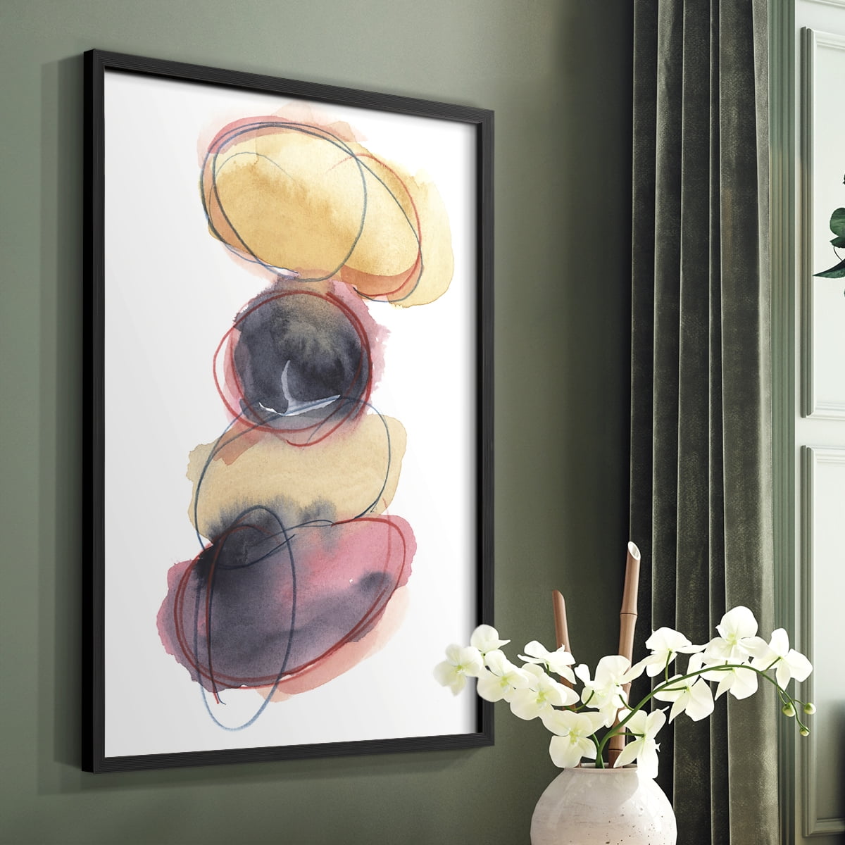 Balancing Act II Framed Print in Black Solid Wood Framed Print No Nail Hanging