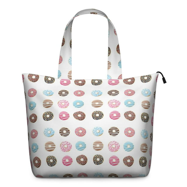Colorful Donut Cy Print Weekender Bag Multipurpose Travel Tote Lightweight with Adjustable Strap Featuring Sweet Donut Dessert Designs