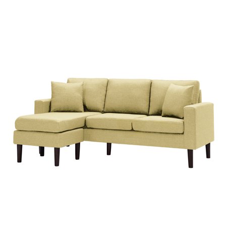 MIXFEER 72" SECTIONAL SOFA LEFT HAND FACING WITH 2 PILLOWS YELLOW COLOR FABRIC