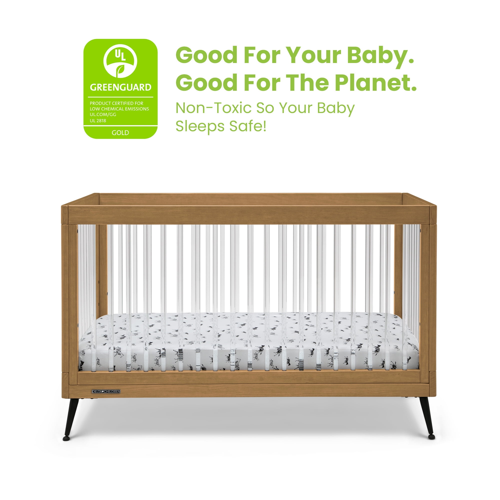 Delta Children Sloane 4-in-1 Acrylic Convertible Crib - Greenguard Gold Certified, Acorn/Matte Black
