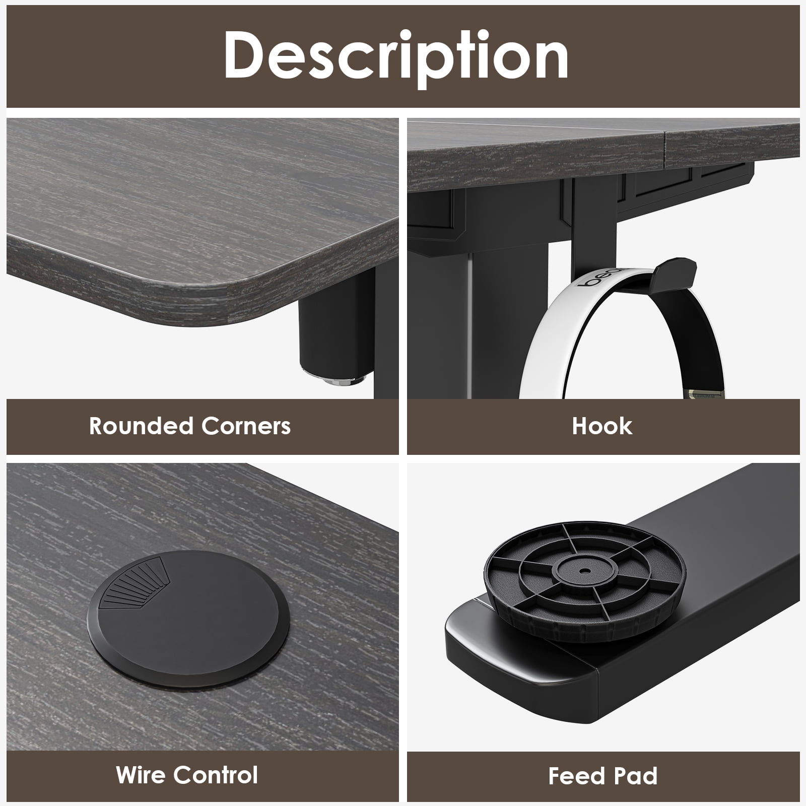 Farini Adjustable Standing Desk for Home Office, 55"x24" Electric Sit-Stand Desk with Splice Board, Walnut