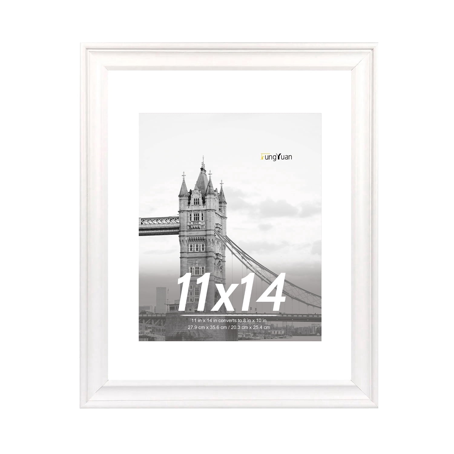 FungYuan 11x14 Wood Picture Frame with Mat, White photo 1