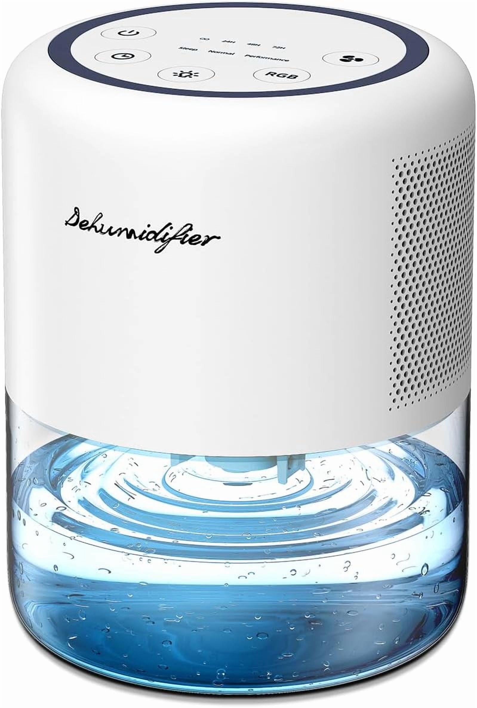 Petit Déshumidificateur 45oz (1.3L) Portable Silencieux avec 3 Modes, 10 Lumières Colorées, 4 Réglages de Minuterie pour Chambre, Salle de Bain et Placard