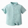thumbnail image 2 of NIEWTR Toddler Boys Solid Short Sleeve Button Down Shirt with Pocket Casual Comfortable Daily Tops(Mint Green,4-5 Years), 2 of 4