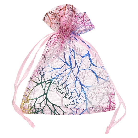Uxcell Organza Bag, Sheer Colorful Coral Mesh Bags Drawstring Gift Bags Party Favor Bags Jewelry Pouches Pink-Gold 2.7" x 3.5"