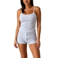 thumbnail image 2 of Costeam Womens Pointelle Knit 2 Piece Pajama Sets Contrast Lace Trim Cami Top Elastic Waist Button Fly Shorts No Pockets Soft Breathable Casual Sleepwear Loungewear Outfit, 2 of 8