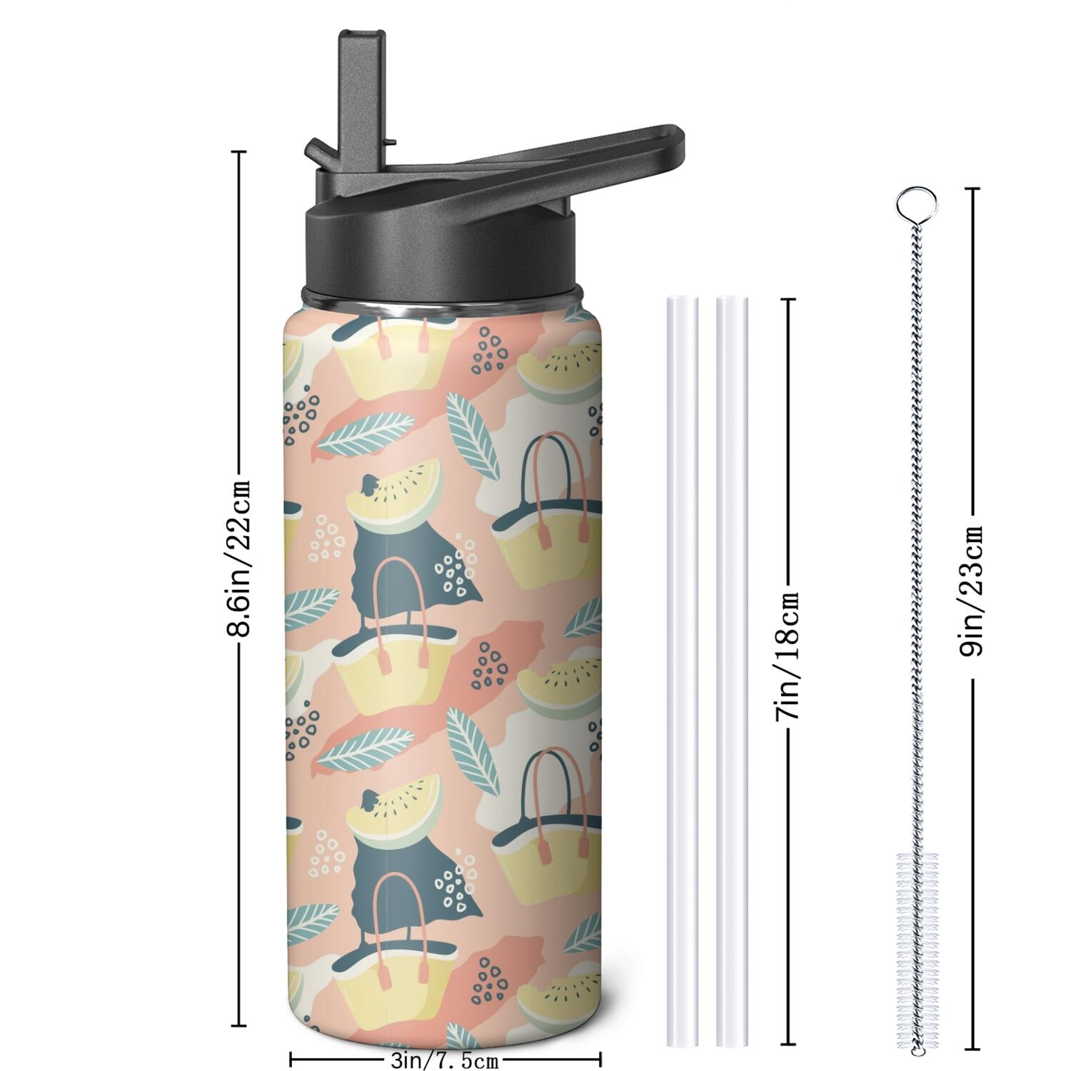 Modern 18 oz Insulated Stainless Steel Water Bottle with Straw & Cleaning Brush , Leakproof, BPA-Free, 304 Stainless Steel, Wide Mouth, Travel Mug for Car, Gym, Office