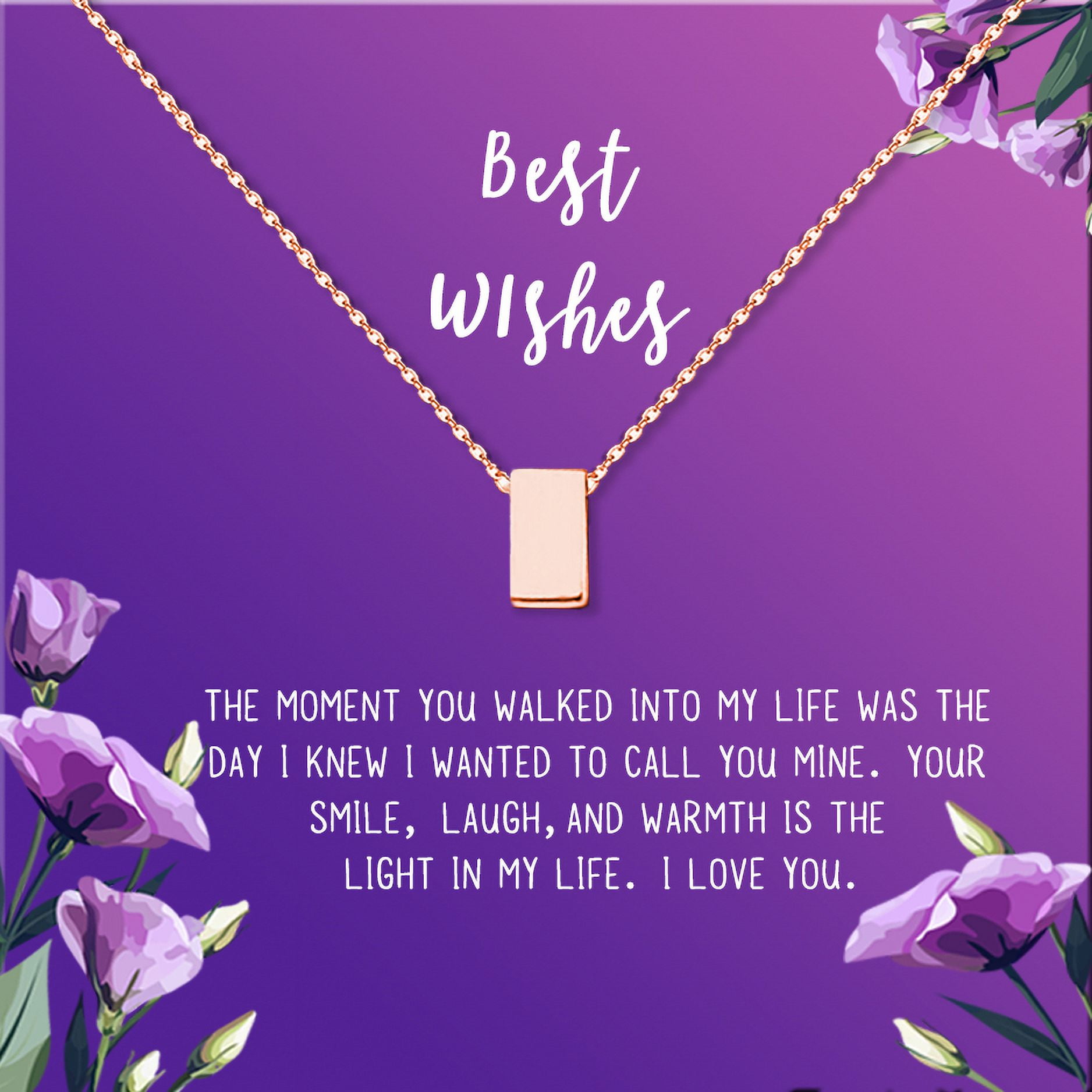Anavia Best Wishes Gift Card High Quality Stainless Steel Fashion Necklace for Her, Girlfriend Gift, Wife Gift, Gift for Fiancee-[Rose Gold Cube,Royal Purple Gift Card]