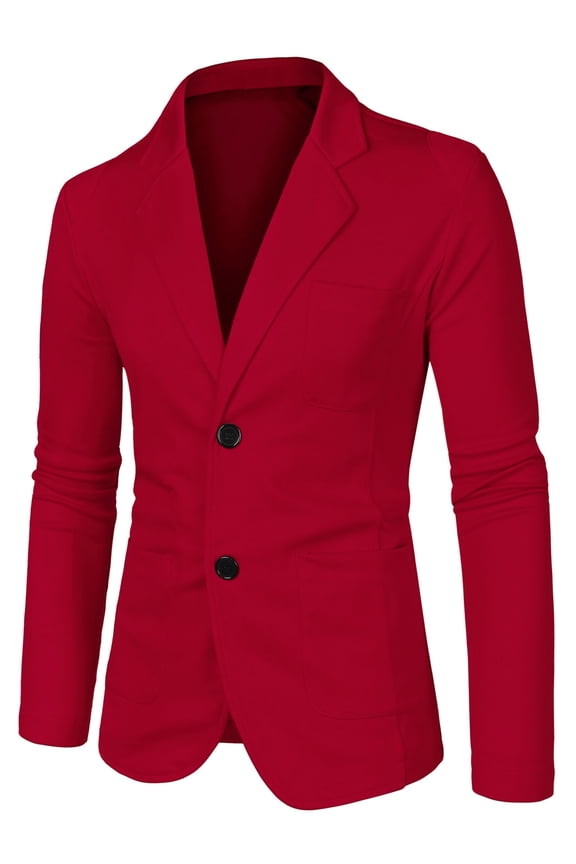 Big & Tall Men Solid Color Pockets Long Sleeve Knit Blazer Red L