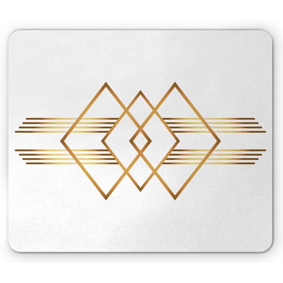 Art Deco Mouse Pad, Abstract Minimal Modern Diagonal Squares and Horizontal Stripes, Rectangle Non-Slip Rubber Mousepad, Standard Size, Dark Yellow and Pale Brown