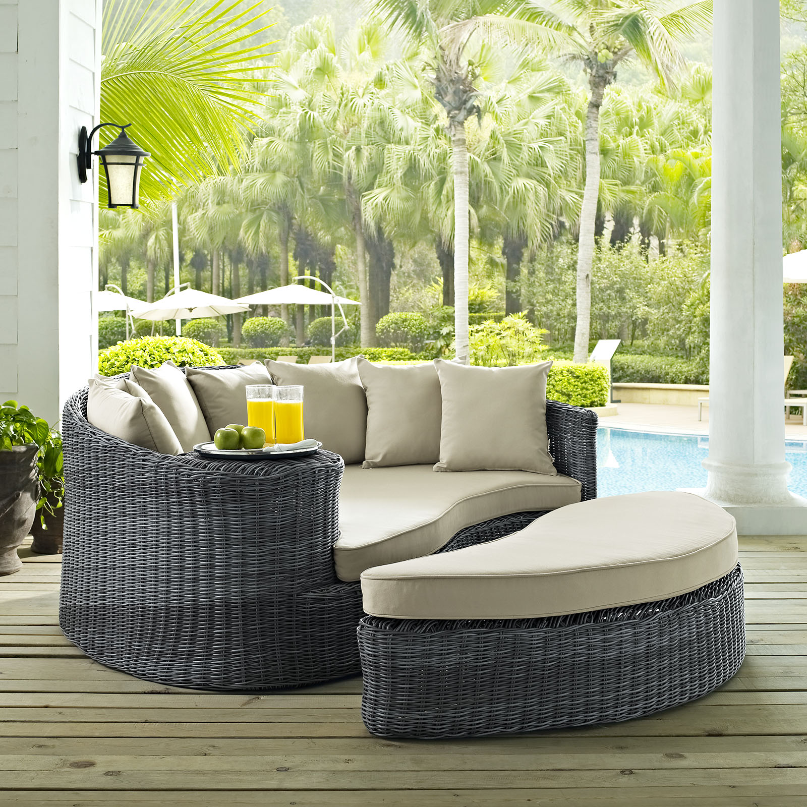 Modern Contemporary Urban Design Outdoor Patio Balcony Daybed Sofa, Beige, Rattan - image 2 of 4