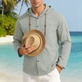 thumbnail image 5 of kosheko Men's Full-Button Textured Linen Hooded Shirt, Adjustable Neck Drawcord, Light Breathable Fabric for Beach Trips Gray XXL, 5 of 7