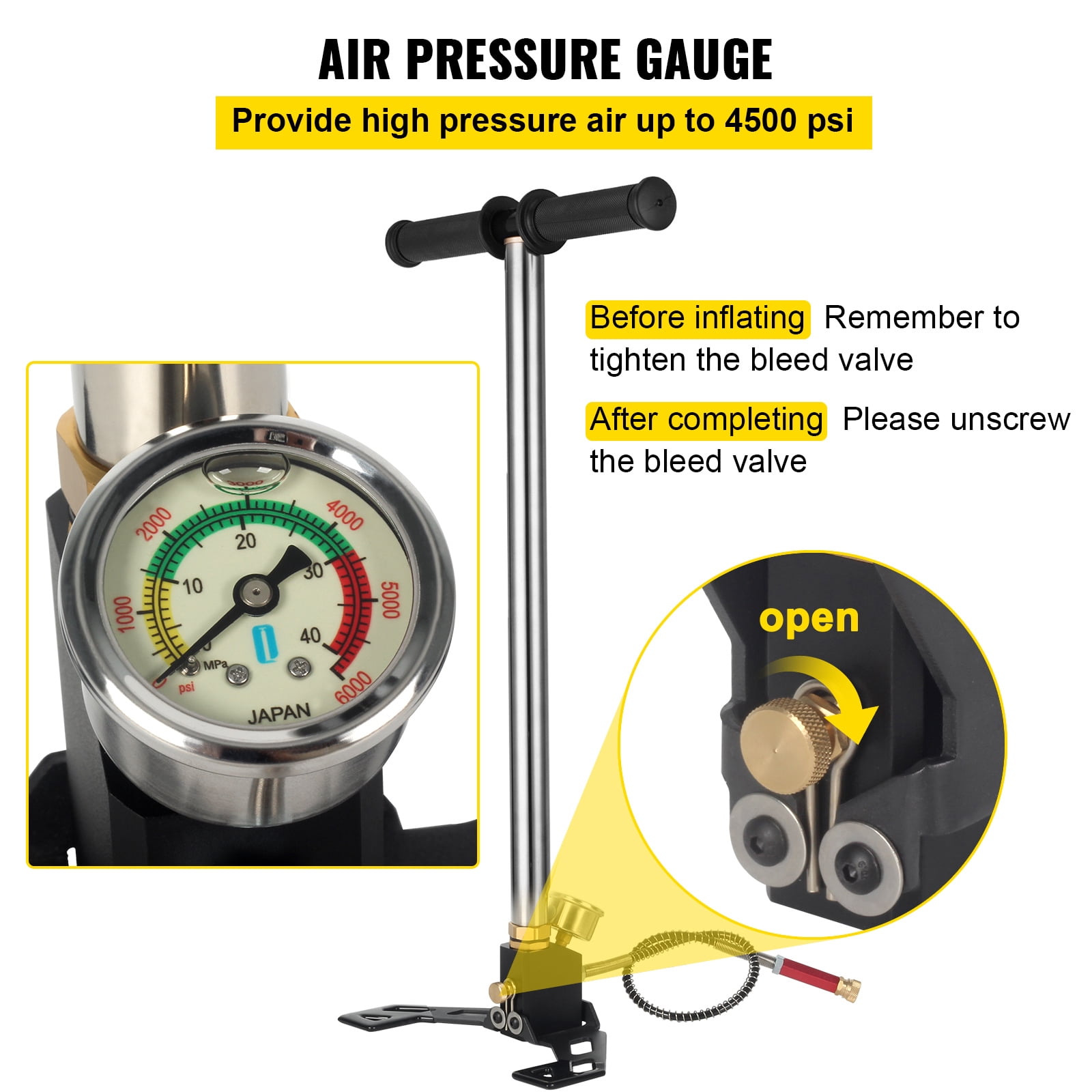 KFFKFF Air Rifle PCP Hand Pump, 4500PSI, Triple-Stage Compression for Efficient Air Filling