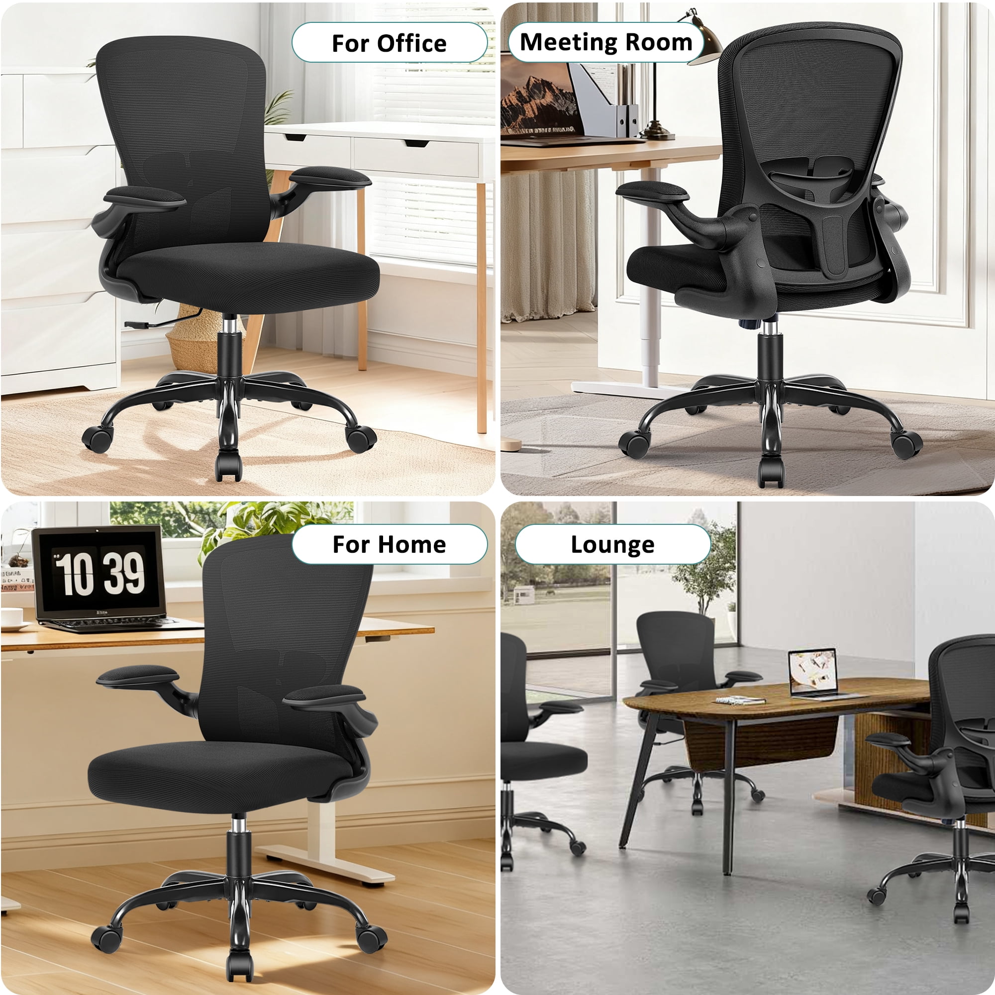 COOLHUT Office Chair, Ergonomic Desk Chair with Adjustable Lumbar Support, High Back Mesh Computer Chair with Flip-up Armrests-BIFMA Passed Task Chairs, Executive Chair for Home Office, Black