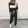 thumbnail image 2 of Eryao Plus Size Women 2 Piece Jogger Outfits Sets Color Block Crew Neck Long Sleeve Shirts and Drawstring Sweatpants Tracksuits 2024 Fall Winter Lightweight Loung Suits People Dupes,Black,M, 2 of 6